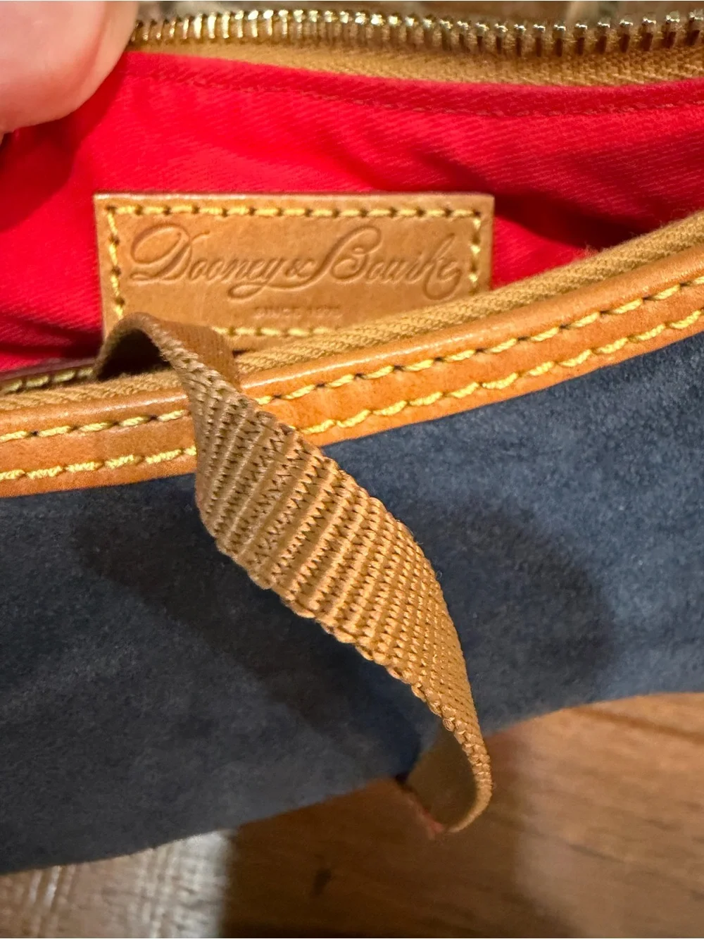 Dooney & Bourke Navy Suede hobo Shoulder Bag with Tan Leather Trim